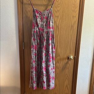 Pink and Gray Ruched Sundress with Spaghetti Straps
